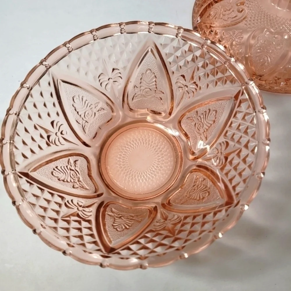 Vintage Glass KIG Indonesian Glass Candy Dish Pink Hearts Pattern - Picture 5 of 12